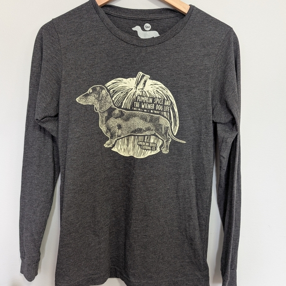 2/$20 Gray Dachshund Graphic Long Sleeve Tee Pumpkins Fall - Picture 1 of 5